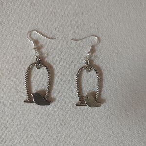 Silver Plated Rope Loop Earrings with Bird Charm